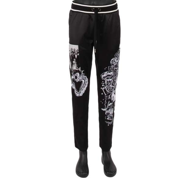 Jogger Trousers with a logo sticker,  photography, sacred heart and DNA Evolution prints, elastic waist and zipped pockets by DOLCE & GABBANA