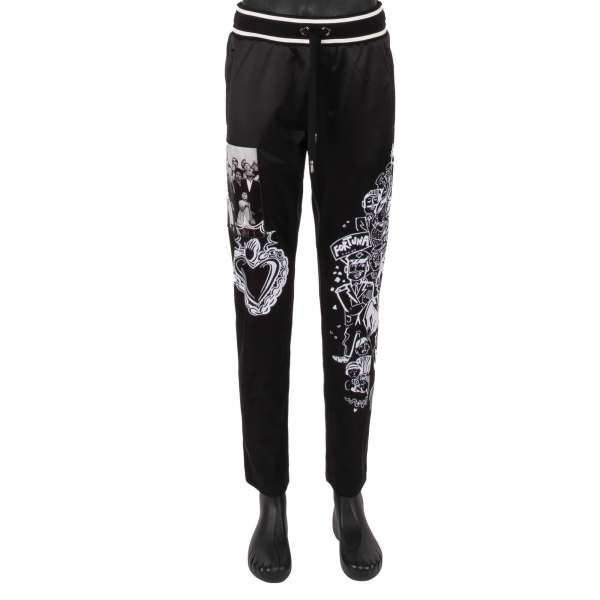 Jogger Hose mit Logo Sticker, Fotografie, Sacred Heart und DNA Evolution Prints, Taschen mit Reißverschluss und elastischer Taille von DOLCE & GABBANA 