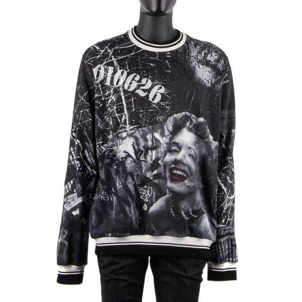 Sweatshirt / Pullover mit Marilyn Monroe 010626 / Graffiti Print in Schwarz und Weiß von DOLCE & GABBANA Black Label