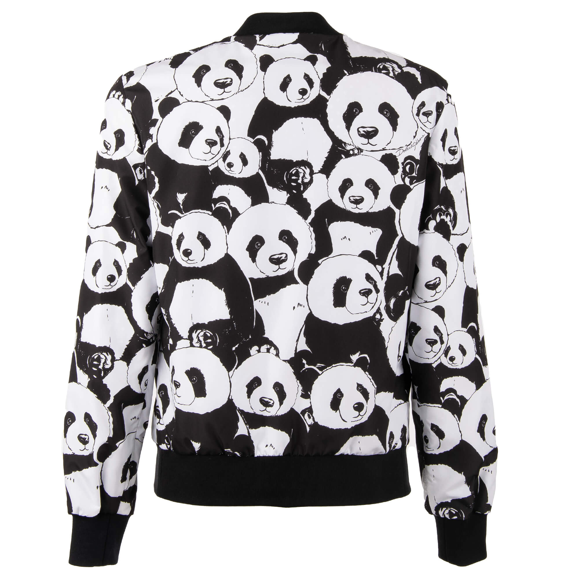 Dolce Gabbana Panda Printed Bomber Jacket with Logo Black White