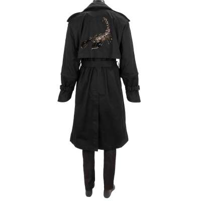 Virgil Abloh Double-Breasted Trench Coat with Scorpio Embroidery Black M