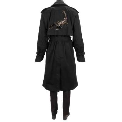 Virgil Abloh Zweireihiger Trench Mantel mit Skorpion Stickerei Schwarz M