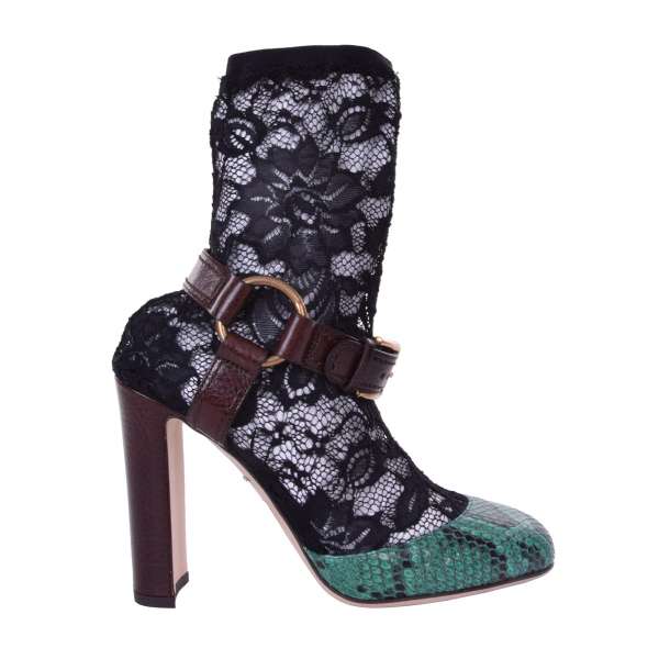 Lace and snakeskin Socks-Pumps VALLY in green by DOLCE & GABBANA Black Label