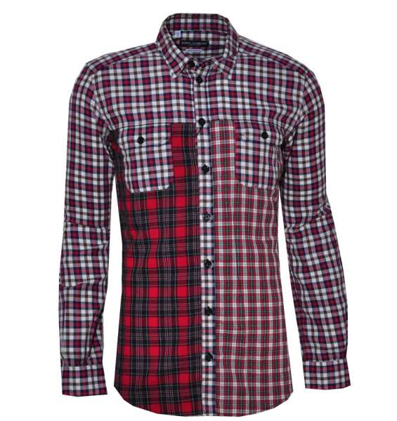 Patchwork cotton shirt SICILIA with check print and front pockets by DOLCE & GABBANA