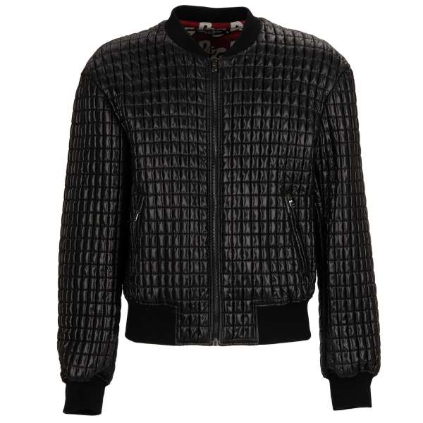 Quilted nylon bomber jacket with knitted details, zip closure and zip pockets by DOLCE & GABBANA