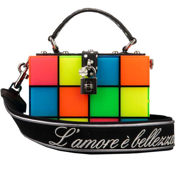 Unique Plexiglas clutch / evening bag DOLCE BOX with square disco design, real running LED lights and decorative padlock by DOLCE & GABBANA