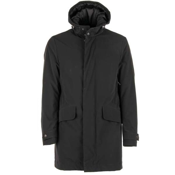 Classic hooded and padded Parka Jacket with logo plate and front pockets by DOLCE & GABBANA