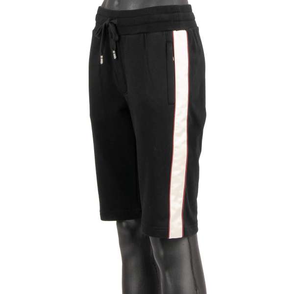 Cotton Sweatshorts / Bermuds Shorts with contrast stripes, logo plate, zip pockets lace closure by DOLCE & GABBANA