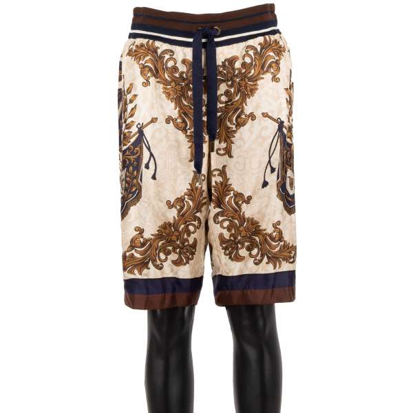 Gefütterte Bermuda Shorts aus Seide mit Wappen und Logo Print und Taschen mit Reißverschluss von DOLCE & GABBANA 