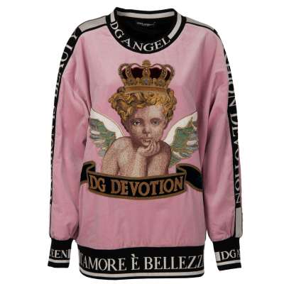 Samt Oversize Pullover mit Engel Krone Stickerei DG DEVOTION Pink