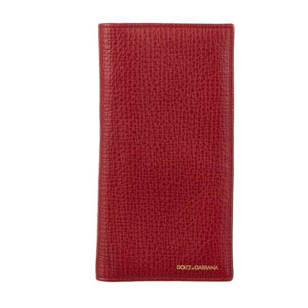 Large palmellato leather bifold wallet with many pockets and slots and DG logo texture in red by DOLCE & GABBANA