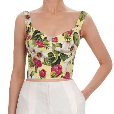 Seide Rose Bustier Korsett Top Pink Gelb Grün IT 38 DE 32 XS