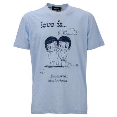 Baumwolle T-Shirt mit LOVE IS Brotherhood Applikation Blau S