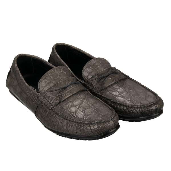 Very exclusive and rare, crocodile leather loafer shoes in turquoise blue by DOLCE & GABBANA