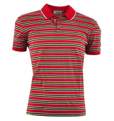 Striped Cotton Polo Shirt with Logo Red White