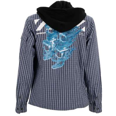 Virgil Abloh Zip Striped Hooded Shirt Jacket with Skull Logo Print Blue M