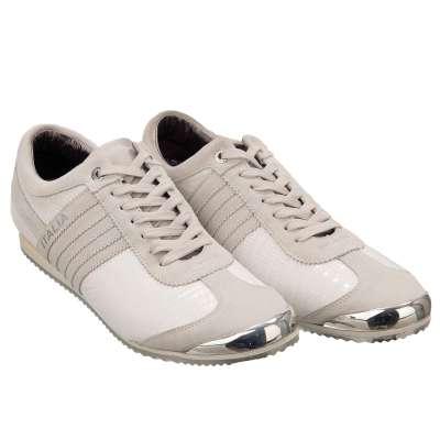 Leather Suede Metallic Sneakers ITALIA White Beige