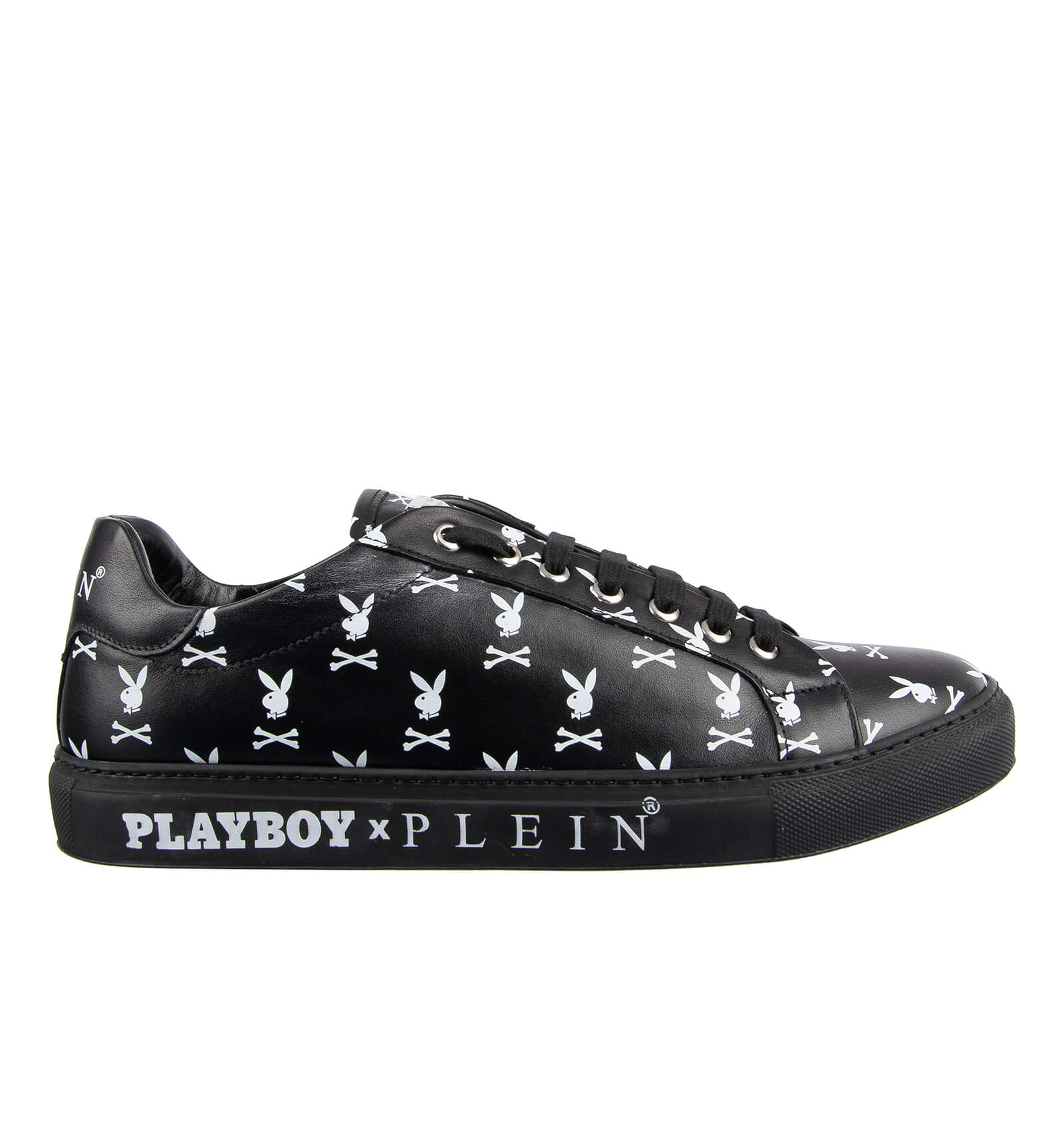 Philipp Plein Low Top Skull Printed Leather Sneaker Black White FASHION ROOMS