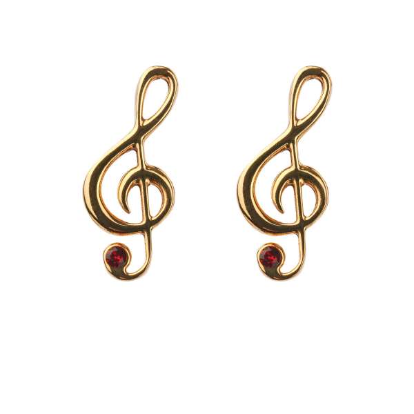 Treble Clef Cufflinks in gold galvanized metal with small red crystal by DOLCE & GABBANA