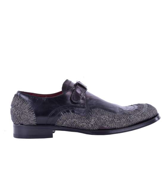 Embroidered leather derby shoes / slipper with buckle SASSARI by DOLCE & GABBANA Black Label