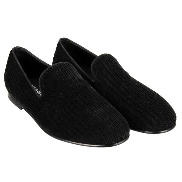 Corduloy fabric loafer shoes YOUNG POPE in black by DOLCE & GABBANA