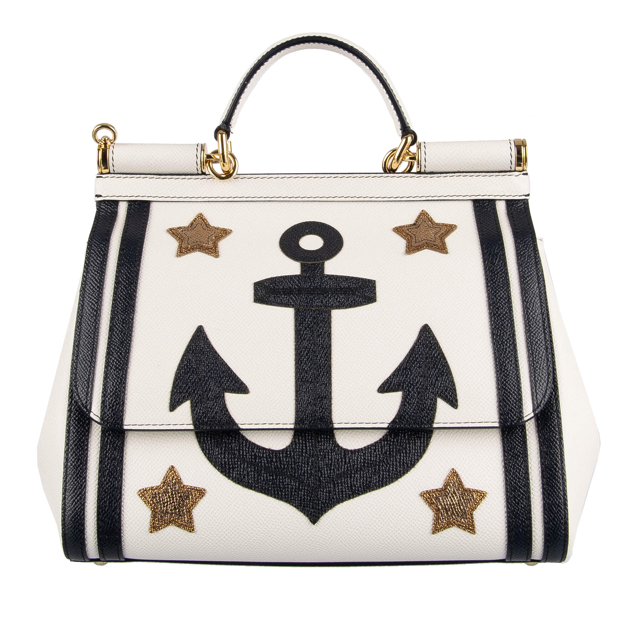 Dolce & Gabbana Anchor Stars Embroidered Tote Shoulder Bag SICILY White  Blue | FASHION ROOMS