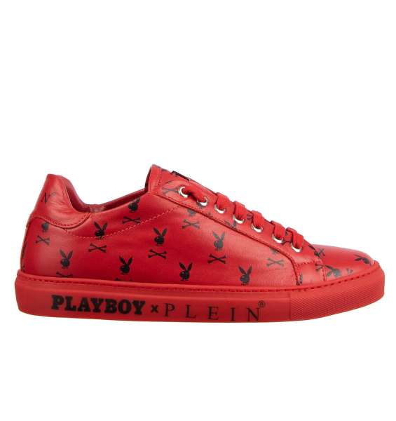 Low-Top Sneaker SKULL PLAYBOY with skull bunny print, metal logo plaque, printed logo to the rear and to the side by PHILIPP PLEIN x PLAYBOY
