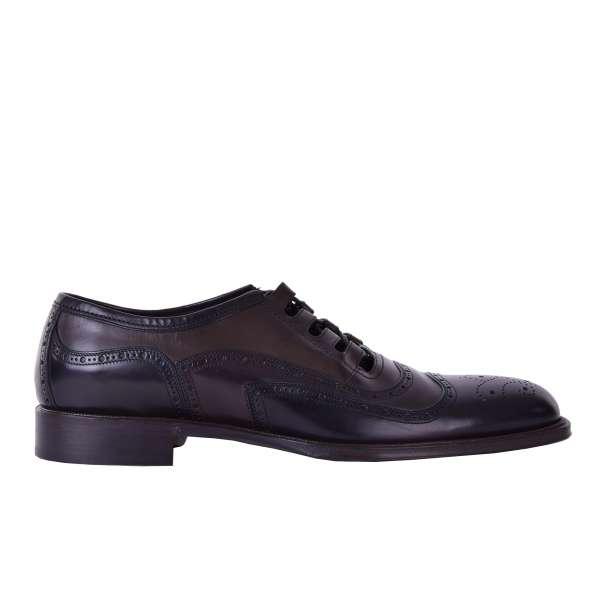 Zweifarbige Business Derby Schuhe SIENA ohne Lasche aus glattem Kalbsleder von DOLCE & GABBANA Black Label