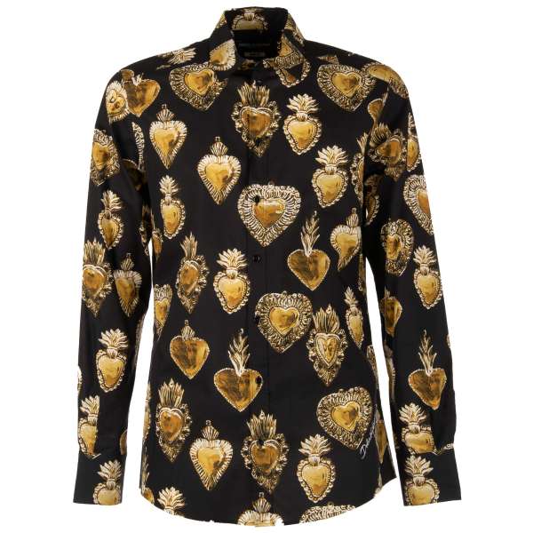 Baumwolle Hemd mit heiligen Herzen Print in schwarz von DOLCE & GABBANA - MARTINI Line