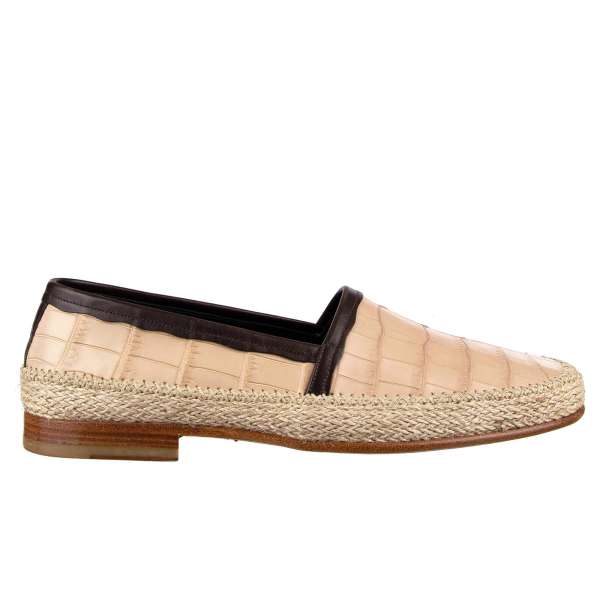 Exklusive Loafer Schuhe PIANOSA aus Krokodilleder und Seil in Beige von DOLCE & GABBANA