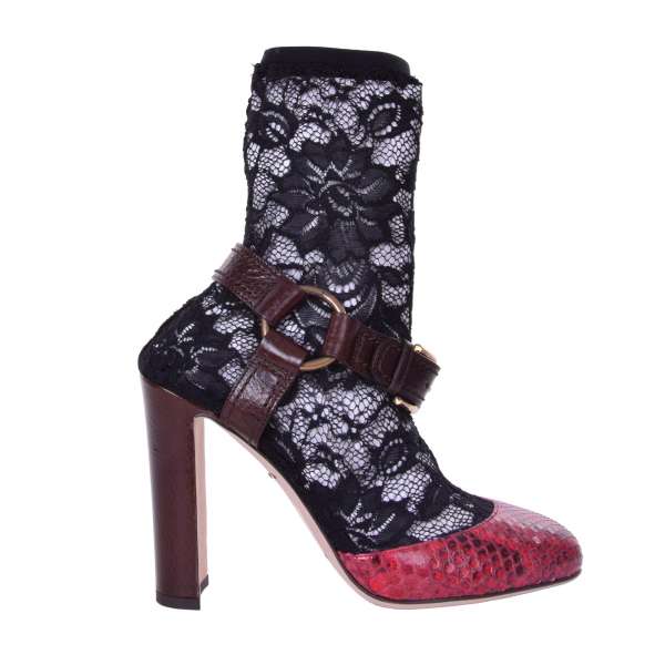 Lace and snakeskin Socks-Pumps VALLY in red by DOLCE & GABBANA Black Label