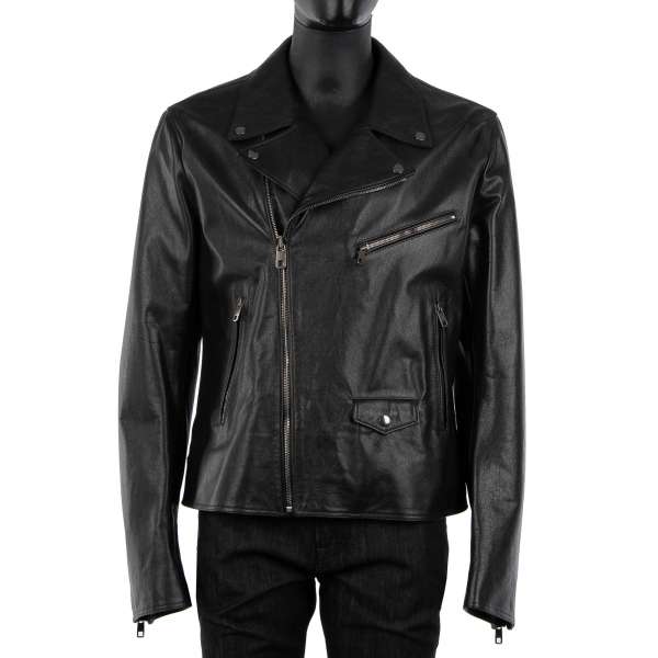 Lederjacke im Biker-Stil aus Bullenleder mit vielen Taschen und Reißverschlüssen von DOLCE & GABBANA Black Label