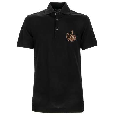 DG Logo Palm Embroidery Cotton Polo Shirt Black