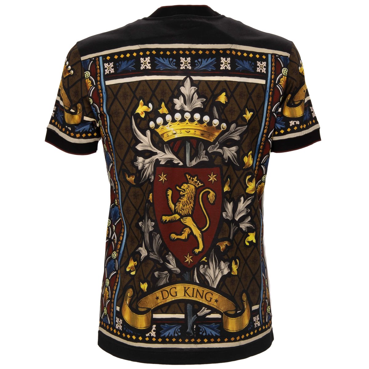 Dolce Gabbana Royal Crown Lion Cotton T Shirt Black Gold 46 S FASHION ROOMS