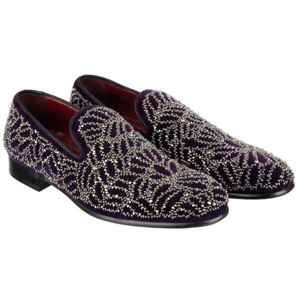 Velvet Loafer MILANO with massive studs and crystals gun metal embroidery by DOLCE & GABBANA