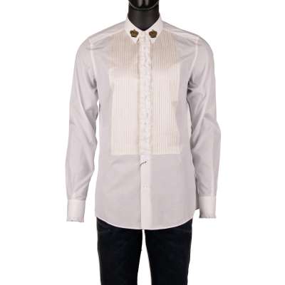 Royal Crown Cotton Silk Plastron Ruffles Shirt White 40 M