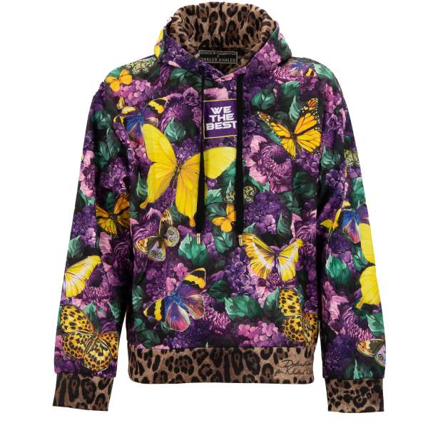 Hooded Sweater / Hoodie with butterfly, flowers, leopard and logo print and logo sticker by DOLCE & GABBANA - DOLCE & GABBANA x DJ KHALED Limited Edition