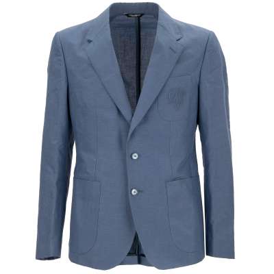 DG Logo Leinen Blazer mit fallendem Revers und Taschen Blau