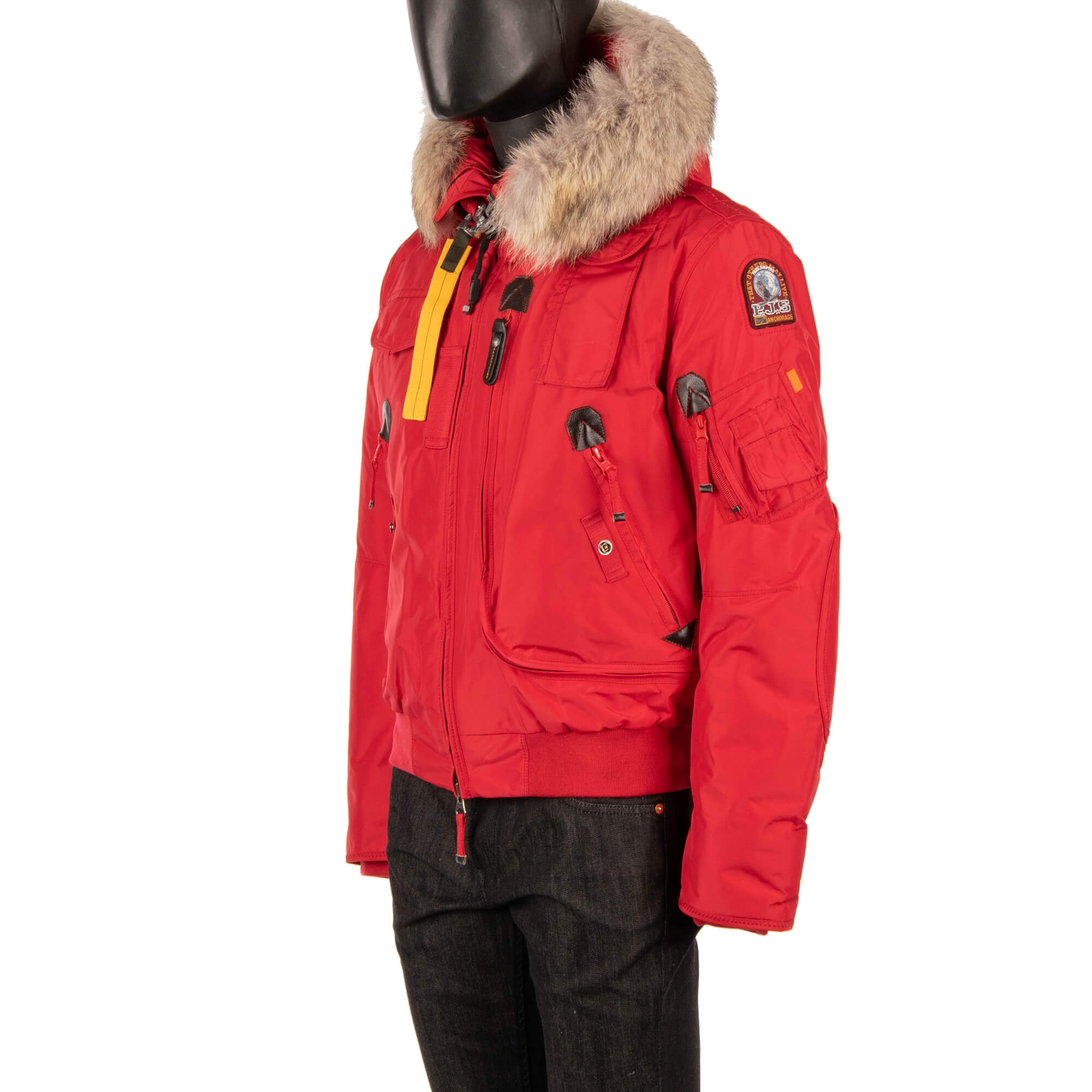 Parajumpers Bomber Down Jacket GOBI with Fur Hoody and Lining Scarlet ...