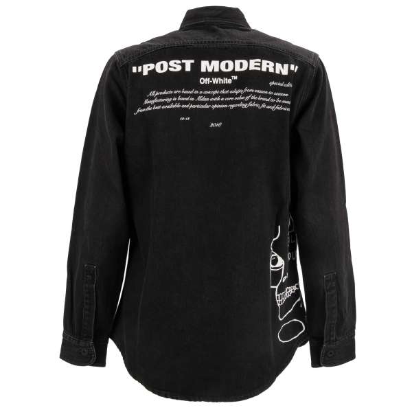 Denim Shirt Jacket from the Post Modern Limited Edition with Pockets, Logo Plate, Paint and Logo Pront by OFF-WHITE c/o Virgil Abloh