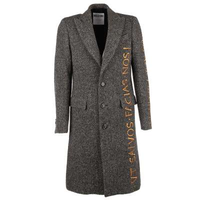 COUTURE Single-Breasted Herringbone Embroidered Coat Gray