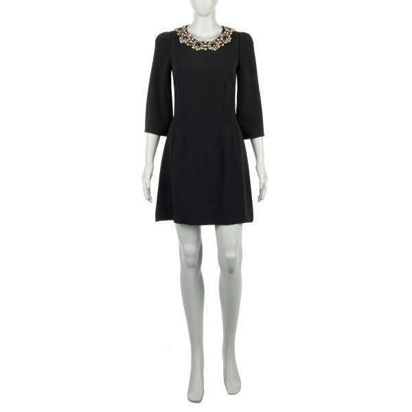 Dolce & Gabbana Crystal Necklace Dress Black 42 6