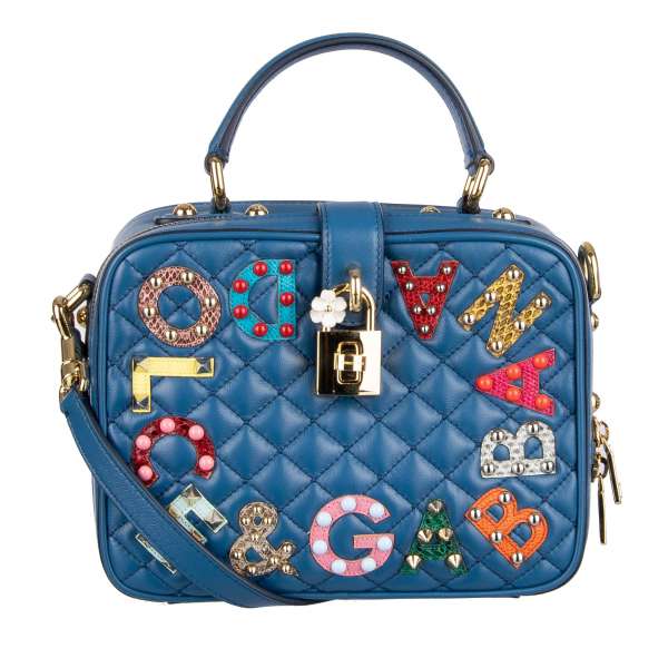 Quilted nappa leather shoulder bag / tote / clutch DOLCE BAG with snake leather logo applications and multicolor studs by DOLCE & GABBANA