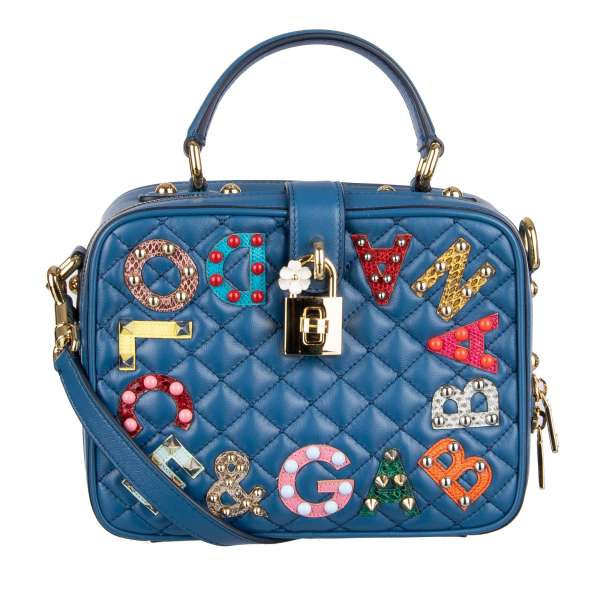 Handtasche / Schultertasche / Clutch DOLCE BAG aus gestepptem Nappa Leder mit besticktem Logo aus Schlangenleder und mehrfarbigen Nieten von DOLCE & GABBANA