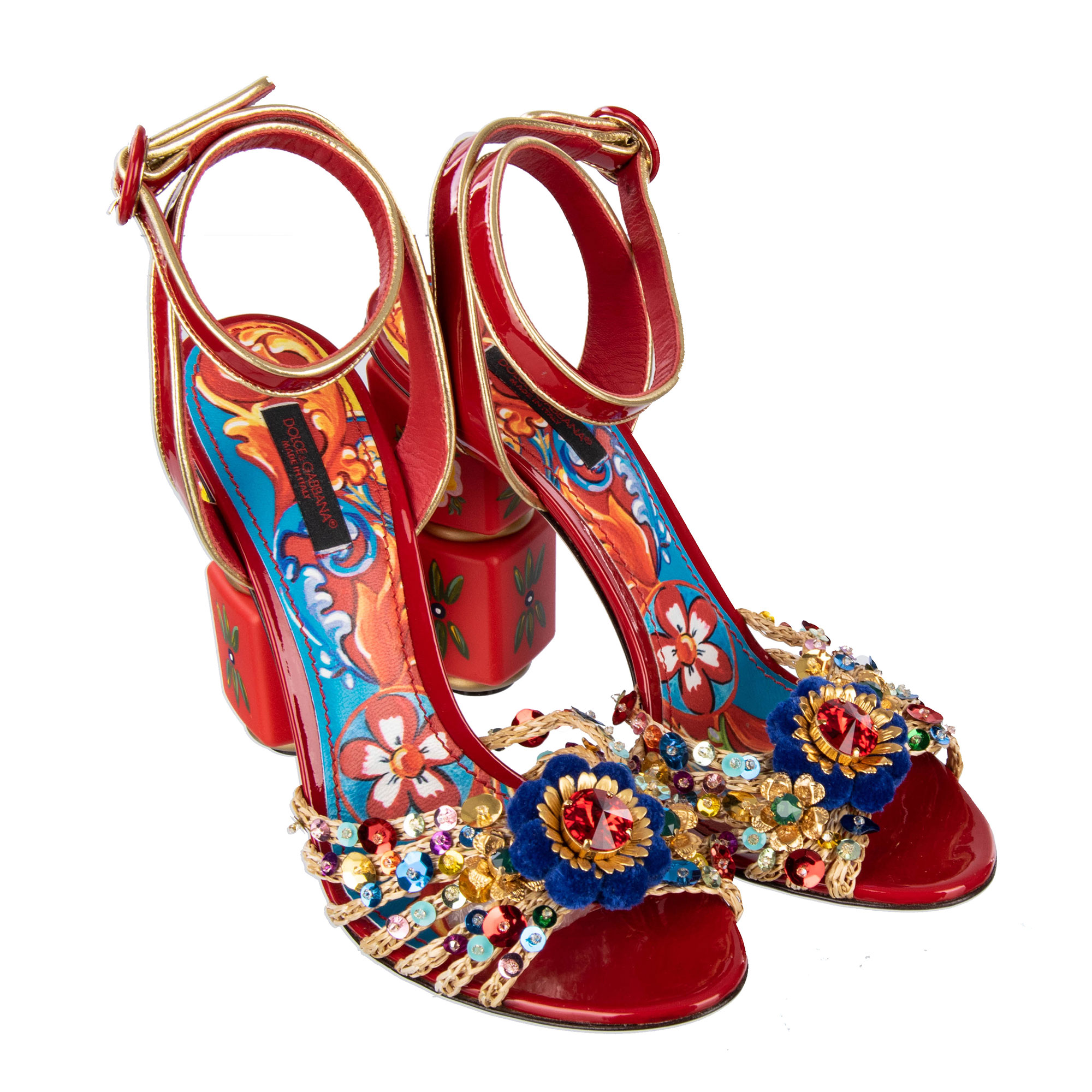 Dolce & Gabbana Pom Pom Jewels Sandals KEIRA Red | FASHION ROOMS
