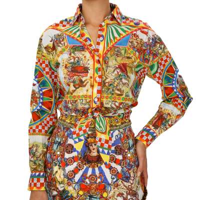 Carretto Siciliano Crop Blouse Top Yellow Green Red 36 XS XXS