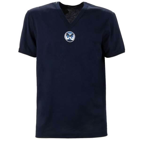 Cotton T-Shirt with Gio Ponti Design DG embroidered logo in blue by DOLCE & GABBANA