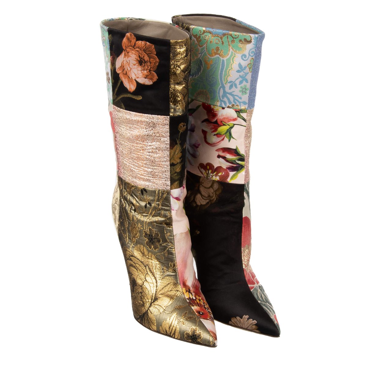 Dolce Gabbana Flower Brocade Patchwork Boots CARDINALE Gold Pink 40.5 10.5 FASHION ROOMS