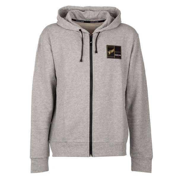 Cotton Hoody with painted Eagle and logo plate in gray by ROBERTO CAVALLI Sport
