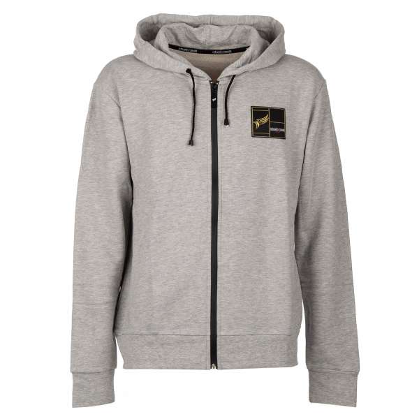 Baumwolle Hoodie mit bemaltem Adler und Logo Schild in Grau von ROBERTO CAVALLI Sport